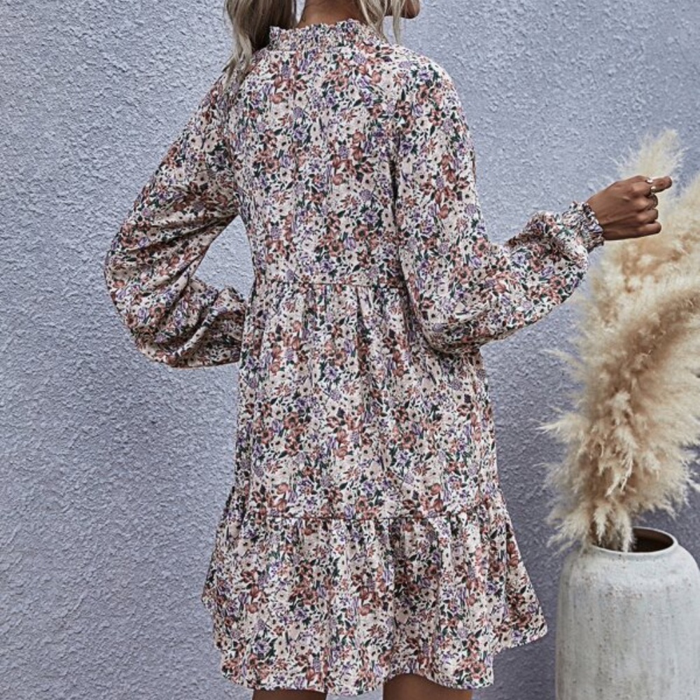 Boho Floral Print Ruffle Babydoll Mini Dress - Picture 3 of 8